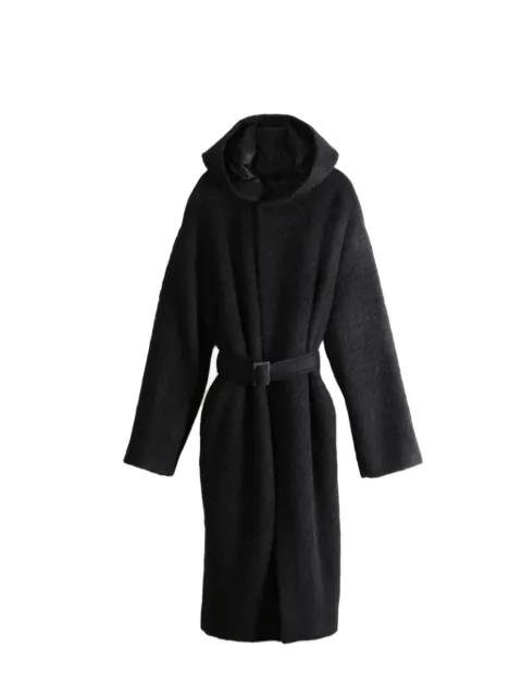 Rick Owens Tower hooded belted coat Black RU02F4987WPA