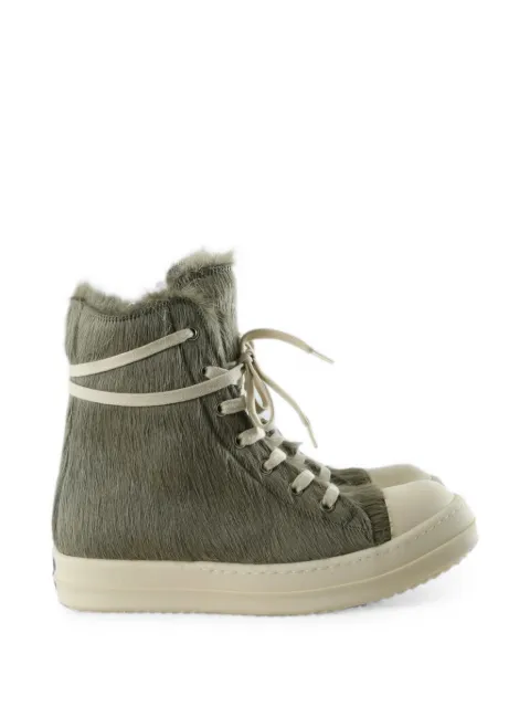 Rick Owens fur-texture high-top sneakers Green RP02F5890LHL