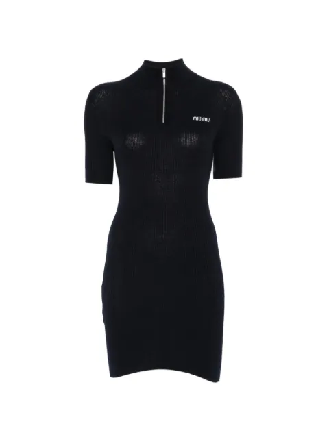 Miu Miu ribbed-knit logo-embroidered mini dress Blue MMA948SOOO12ZL