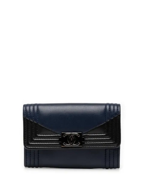 CHANEL Pre-Owned 2017-2018 Bicolor Lambskin Boy Flap card holder Blue O5S7END0Z2HFWEC8