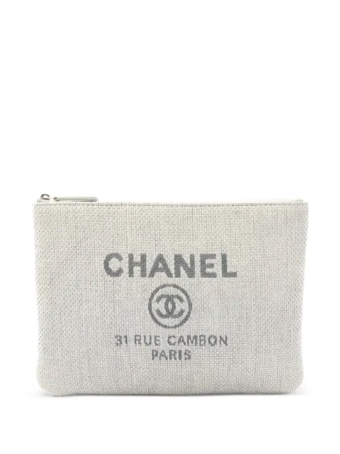 CHANEL Pre-Owned 2016-2017 Deauville logo-print clutch bag Grey 1084732