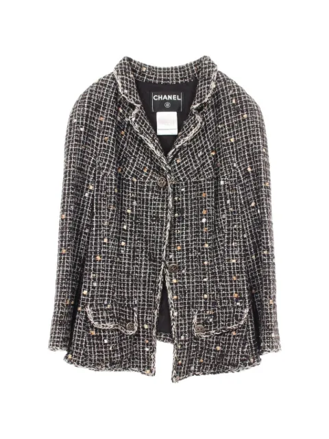 CHANEL Pre-Owned 1986-1988 Coco Mark button tweed jacket Black 1079584