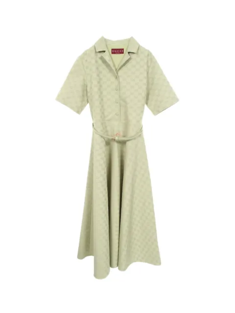 Gucci Pre-Owned 2010s GG pattern belted midi dress Green 1084020