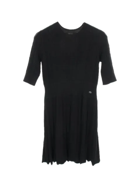 CHANEL Pre-Owned 1986-1988 Cocomark-button knit midi dress Black 1081248