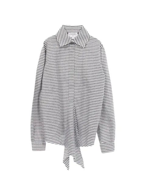 CHANEL Pre-Owned 1986-1988 Coco Mark logo-striped shirt White 1083938
