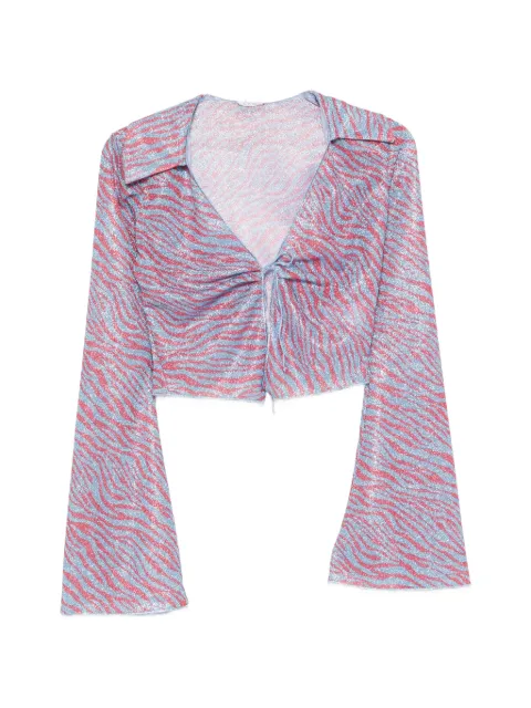 Oséree Animalier zebra-print slim-fit top Blue LSHS261PRINTEDLUREX