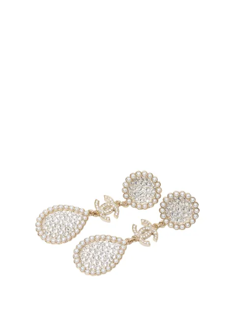 CHANEL Pre-Owned 2021 CC Gold Plated Strass and Faux Pearl Drop Push Back Earrings costume earrings Gold BJZ5OGBLEPIFQIME
