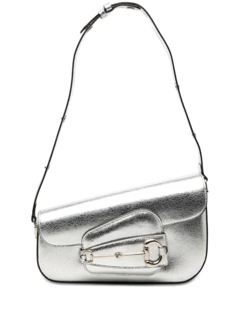 Gucci Pre-Owned 2000-2015 Metallic Textured Calfskin Asymmetric Horsebit 1955 shoulder bag Silver AQQAXMWYAFU0NCSZ