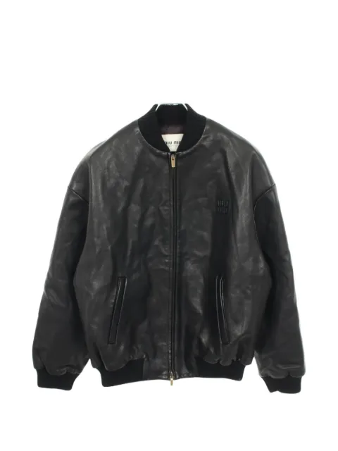 Miu Miu Pre-Owned 2010s logo-patch bomber jacket Black 1081180