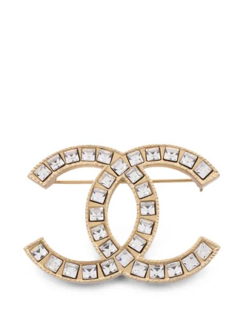 CHANEL Pre-Owned 2009 CC logo-motif rhinestone brooch Gold 1082347