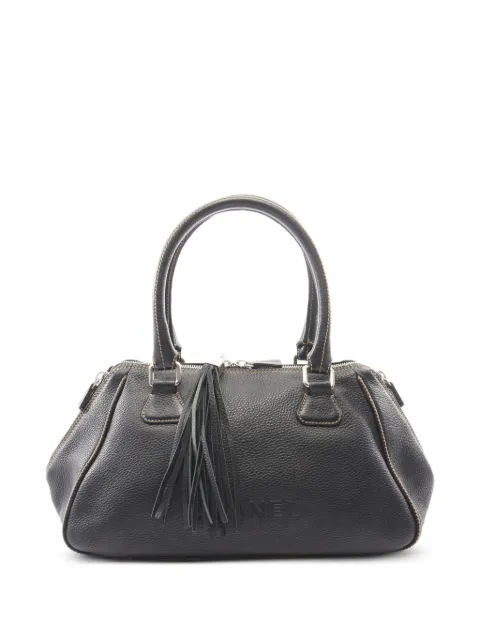 CHANEL Pre-Owned 2003-2004 mini Boston logo fringe handbag Black 10848958393438