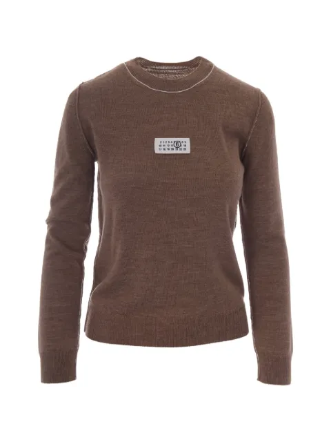 MM6 Maison Margiela logo-patch crew-neck sweater Brown S52HL0066M13037