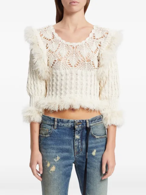Ann Demeulemeester Dudu feather-trim pointelle-knit sweater Neutrals B0013956KN089