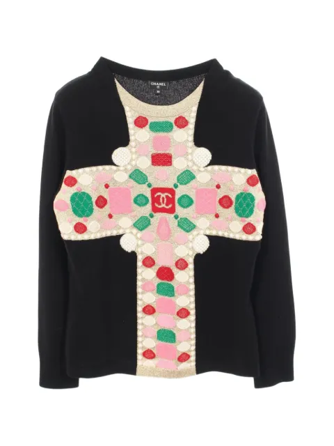 CHANEL Pre-Owned 1986-1988 Coco Mark intarsia sweater Black 1083896