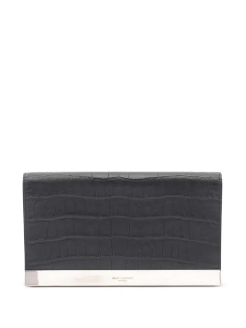 Saint Laurent Pre-Owned 2010s croc-embossed clutch bag Black 1085336