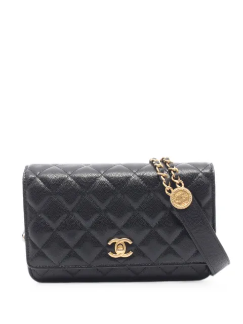 CHANEL Pre-Owned 2010s Matelassé Wallet on Chain bag Black 1083667