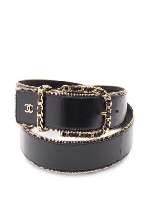 CHANEL Pre-Owned 1986-1988 CC-logo zip-trim belt Black 1079464