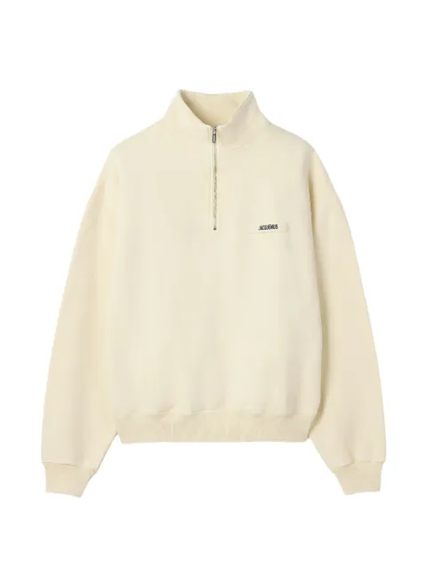 Jacquemus Gros Grain quarter-zip logo-patch sweatshirt Neutrals SSM00313AJ00174