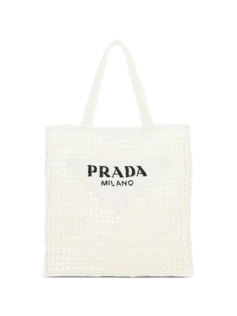 Prada logo-embroidered raffia tote bag White 1BG3932A2T