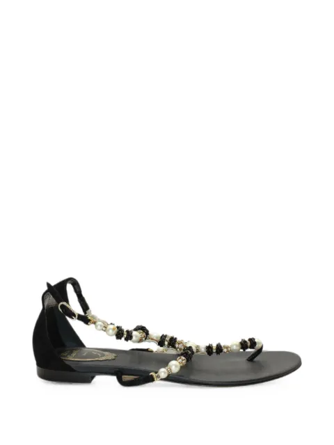 René Caovilla pearl crystal-embellished T-strap sandals Black NAPPUGBSH292940W