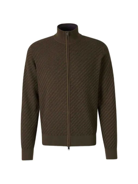 Brioni Trama weave zip-through cardigan Brown UMT20LPAK