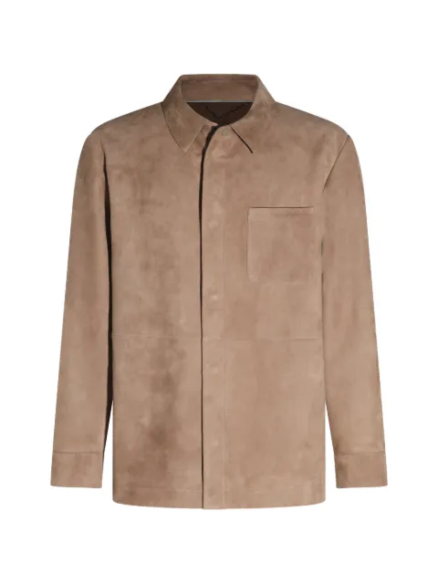 Canali suede chest-pocket jacket Neutrals O70507LE00281702