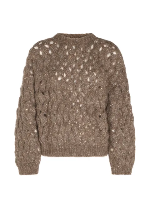 Brunello Cucinelli sequin-embellished cable-knit sweater Brown MNT347520CLE69
