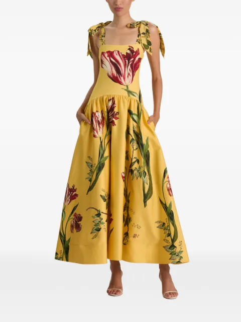 alice + olivia tulip-print tie-shoulder maxi dress Yellow CC607P53507