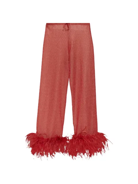 Oséree feather-trimmed metallic trousers Red LPF261