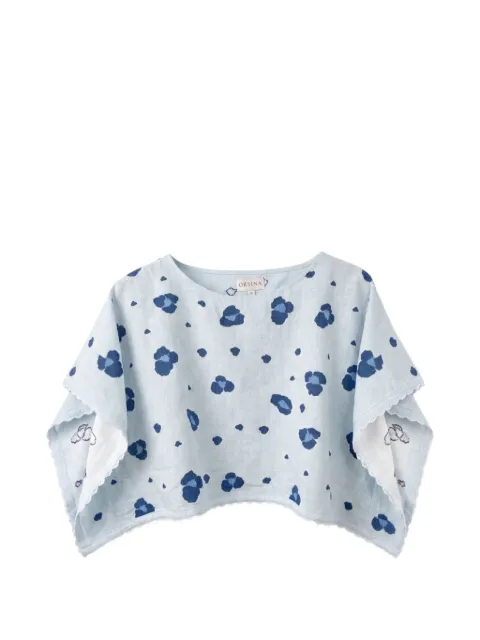 orsina leopard-print scalloped-edge top Blue ANIMALIERTOPPASTEL
