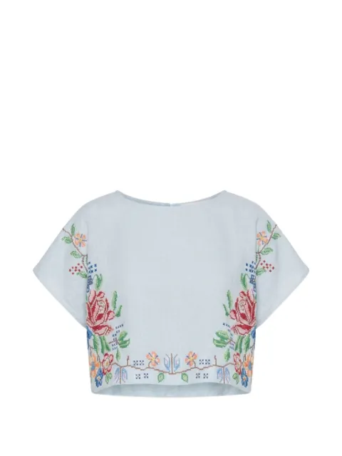 orsina floral-embroidered cropped top Blue FLOWERDESIGNTOP