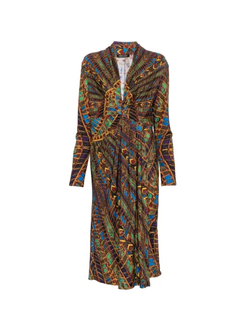 Roberto Cavalli Vintage 2000s abstract-print V-neck midi dress Brown RC350BYD