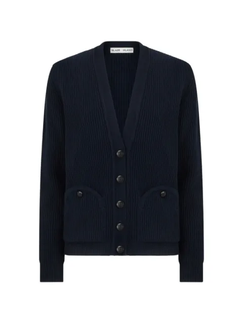 Blazé Milano ribbed-knit smiley-pocket cardigan Blue PUCGC01WOO