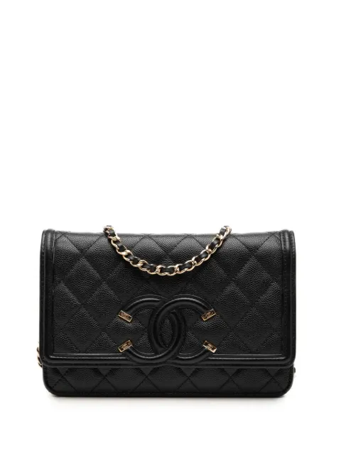 CHANEL Pre-Owned 2020 Caviar CC Filigree Wallet On Chain crossbody bag Black 80LTFKN136SE4B04