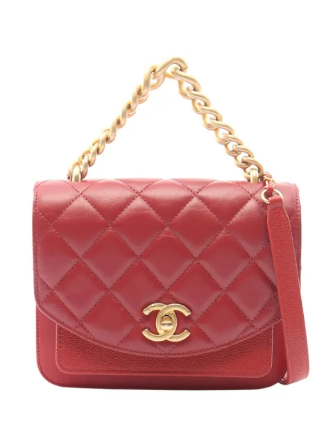 CHANEL Pre-Owned 2019 Mini Quilted Calfskin and Caviar Chain Handle Flap satchel Red JL8XP4K3DEKKIMGI