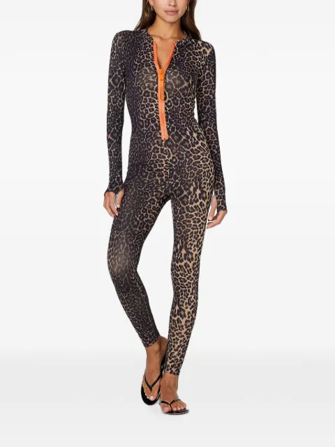 WATSKIN Lois leopard-print long-sleeve swim jumpsuit Brown WA1100