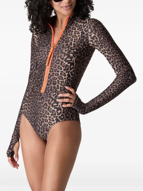 WATSKIN Ryann leopard-print zip-front swimsuit Brown WA1201