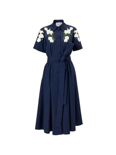 Carolina Herrera floral-embroidered belted midi dress Blue E2611E524SCT