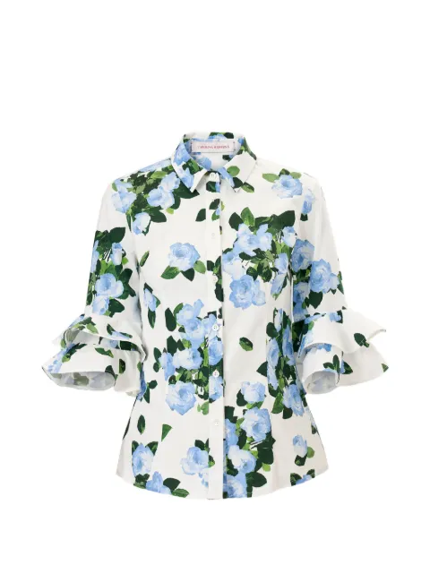 Carolina Herrera floral-print ruffle-sleeve shirt White E2611N204PRS