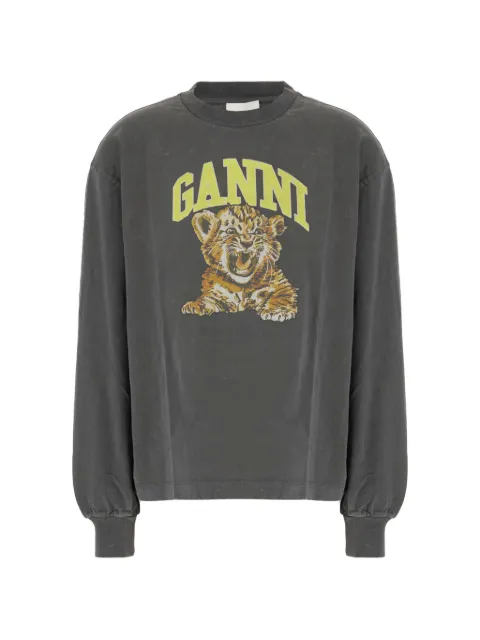 GANNI graphic-print logo-print T-shirt Grey A1050233