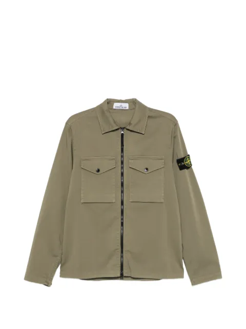 Stone Island logo-patch zip-up cotton shirt Green L2S151200010S0012