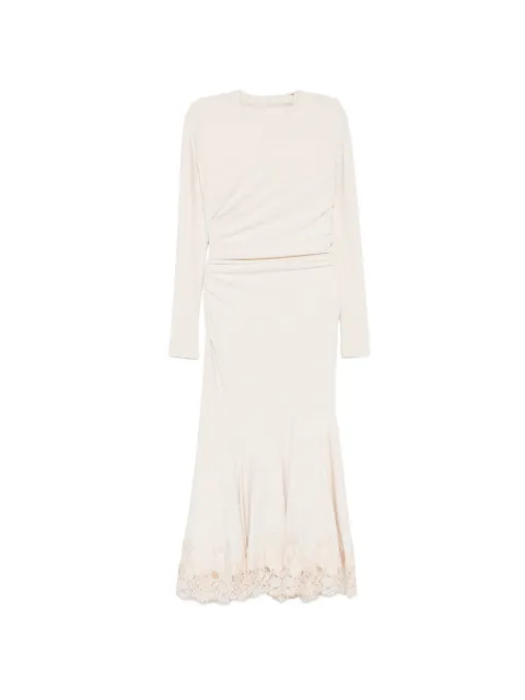 Alberta Ferretti lace-trim ruched midi dress Neutrals A04316645