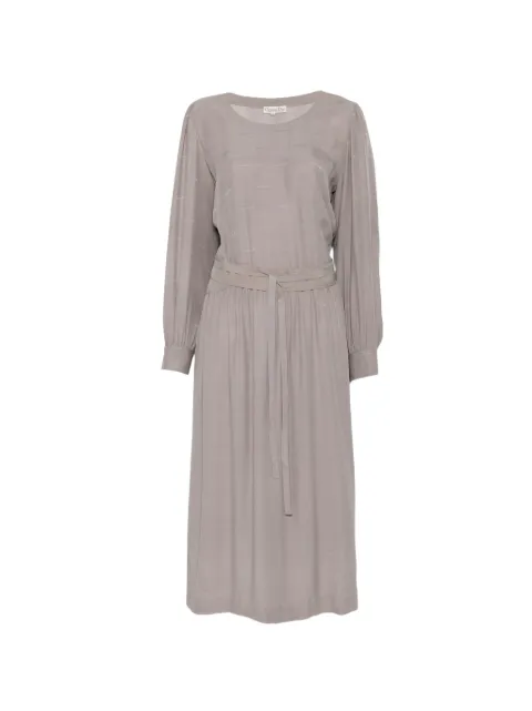 Hermès Pre-Owned 1970s logo-print belted silk midi dress Grey CD600BYA