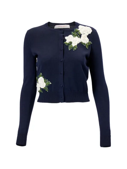 Carolina Herrera floral-embroidered sequin-embellished cardigan Blue E2612E103KSC
