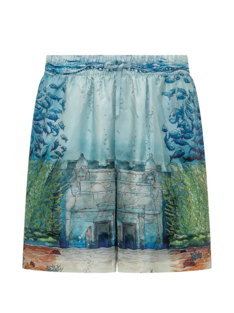 Casablanca Trompe L'oeil silk shorts Blue MPF26TR39904