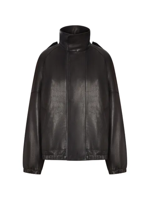 Saint Laurent high-neck oversized leather jacket Black 858507YCNF2