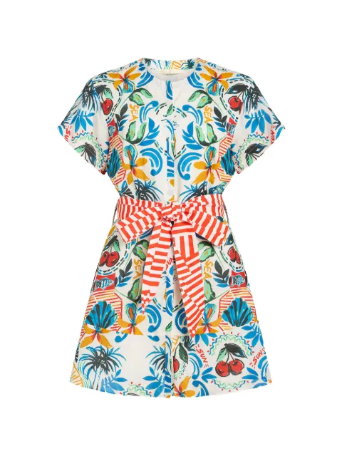 Marie Oliver Sable floral-print mini shirt dress White 2S24361253B