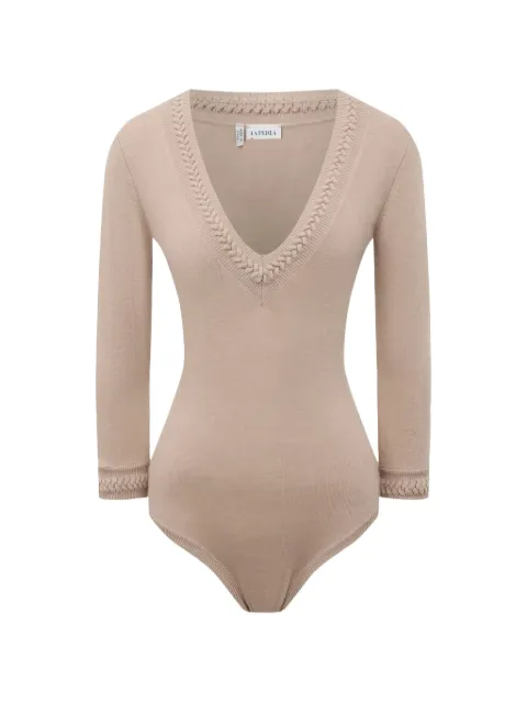 La Perla braid-trimmed V-neck bodysuit Neutrals PLM0056770