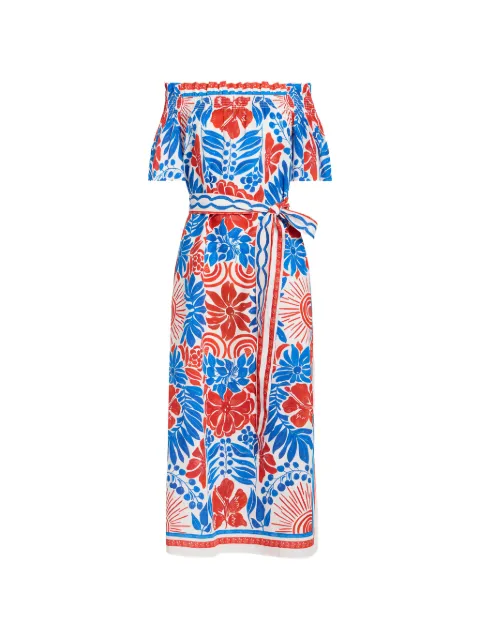 Marie Oliver Lola off-shoulder floral-print midi dress Blue 2L14B245270C