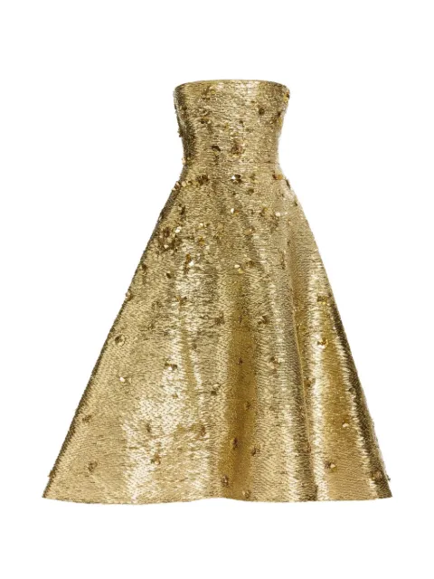 Elie Saab bead-embroidered strapless midi dress Gold D1029NR26BE062